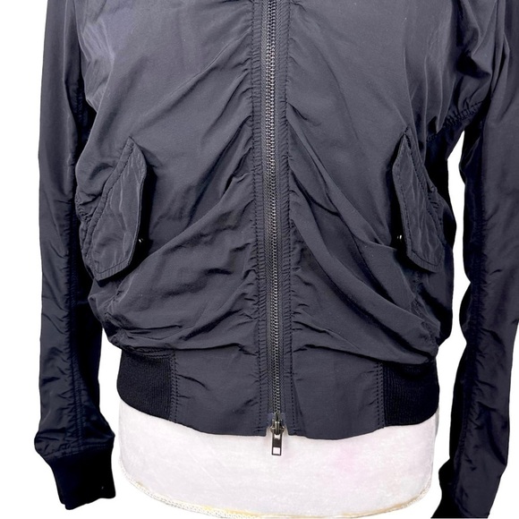 Vince black ruched bomber jacket pockets ribbed neck cuffs small - Picture 7 of 16
